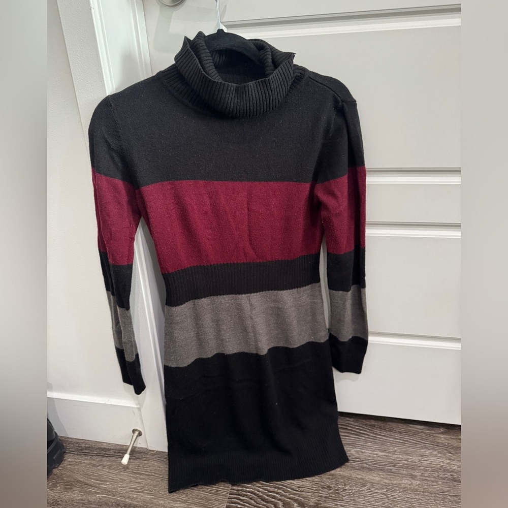 Striped Turtleneck Sweater Dress